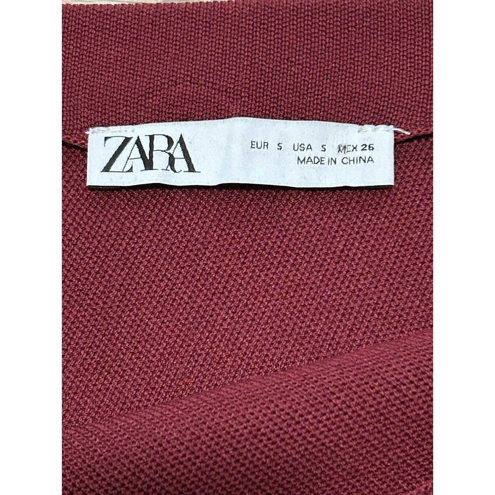 ZARA Burgundy Asymmetrical Midi Dress S Long Sleeve Bodycon Chic - Picture 8 of 9